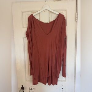 We The Free Long Sleeve V-Neck Top in Rust